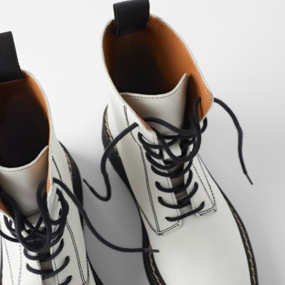 Zara white leather flat ankle boots w/ lug soles - Picture 5 of 8